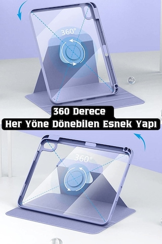 Apple Uyumlu iPad Air 11 İnç 2024 M2 Çipli 6.nesil 360 Dönebilen Standlı Pino Tablet Kılıfı