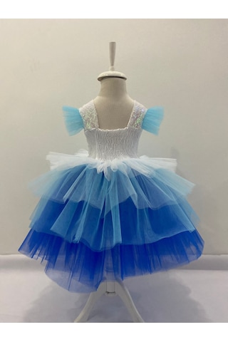 Kara Kedi Kostüm Evi- Baskılı Kısa Elsa Elbise Mavi