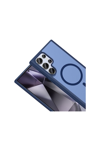 Ardemix Samsung Uyumlu Galaxy S22 Ultra Kılıf M-safe Şarj Özellikli Zore Babet Kapak - Mavi