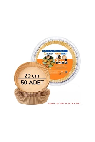 Buffer 50 Adet 20 Cm Air Fryer Pişirme Kağıdı Tek Kullanımlık Yağ Geçirmez Yuvarlak Tabak Model Pvc Çok Renkli