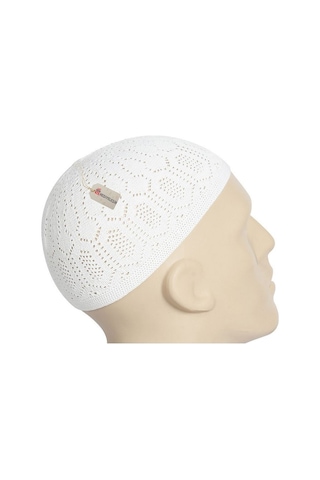 Mercan Namaz Takkesi, Makine Örgüsü Esnek Takke - 12 Adet Beyaz