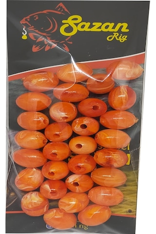 Sazan Dip Yemi Oval Boncuk Ebruli Kırmızı 14 Mm(Dar Delik)30 Adet