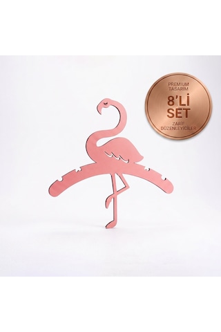 Doalino Pembe Flamingo Şekilli Ahşap Çocuk Ve Bebek Elbise Askısı 8'li Set