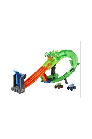 Hot Wheels Monster Trucks Sharks Vs Dinos Dragon Demolition Track Set Jfr06
