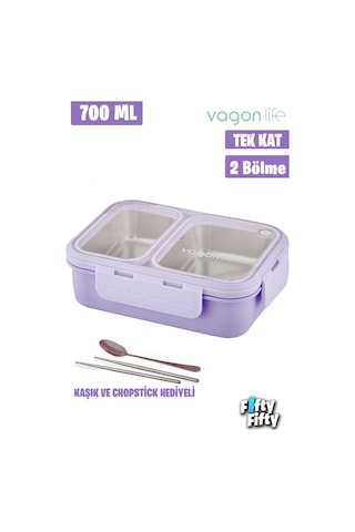 Vagonlife Lunch Box 700 Ml Tek Kat İki Bölmeli Metal Kaşıklı fflbox7096
