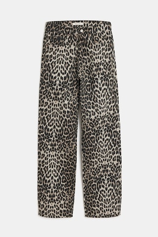 Sââde Kadın Leopar Desenli Yüksek Bel Wide Leg Jean Pantolon Siyah