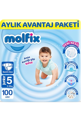 Molfix Bebek Bezi 5 Numara Junior Aylık Avantaj Paket 100 Adet