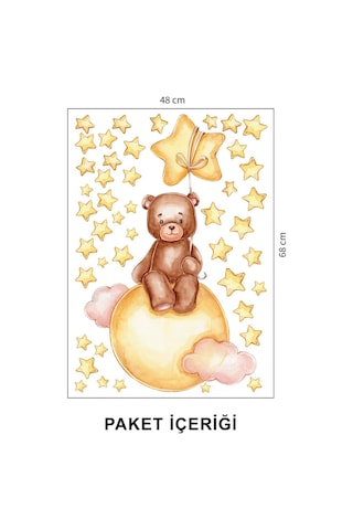 Artikel Bulutların Üzerinde Sevimli Ayıcık ve Yıldızlar Çocuk Odası Duvar Sticker 50 x 70 Cm