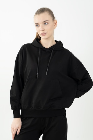 Maraton Sportswear Oversize Kadın Kapşonlu Uzun Kol Basic Siyah-siyah Sweatshirt 22149-siyah-siyah