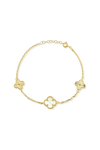 14k Altın Kaplamalı 925 Ayar Gümüş Granada Saray Yoncaları Bileklik - Beyaz 45103303 Altın