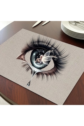 Perili Göz Modern Tasarımlı Amerikan Servis, Tabak Altlığı & Şık Masa Dekoru, Ev Hediyesi, 2 Adet Krem