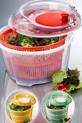 Geniş Hazneli Salata Ve Sebze Kurutucu 4.4 Litre - 360 Dönebilen Çevirmeli Süzgeçli Ve Servis Kaseli Mutfak Ger