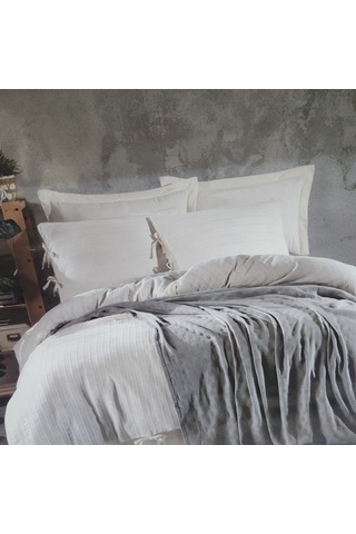 Nevresimli Yatak Örtüsü Müslin Çift Kişilik Dante Gri