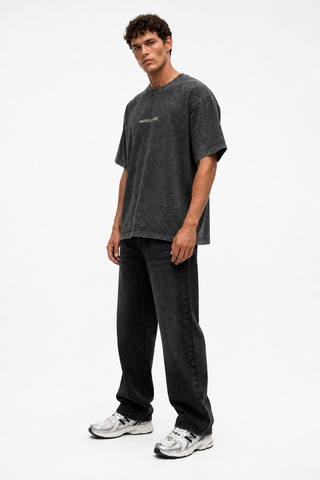 Respire Erkek Marseille Baskılı Yıkamalı Oversize T-shirt Siyah