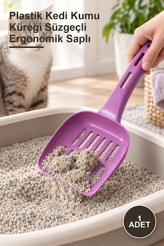 1 Adet Plastik Kedi Kumu Küreği Süzgeçli Ergonomik Saplı