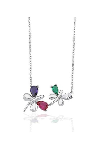 Brezza Lusso Jewelry 925 Ayar Gümüş Renkli Kanatlı Kelebekler Düşü Kadın Kolye 42 CM