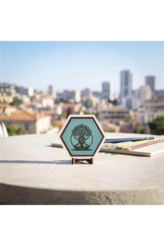 Huzur Ve Dengeyi Temsil Eden Meditasyon Ve Hayat Ağacı Masaüstü Süsü Ev Ve Ofis Dekorasyonu İçin Özel 10x10 Cm, Turkuaz