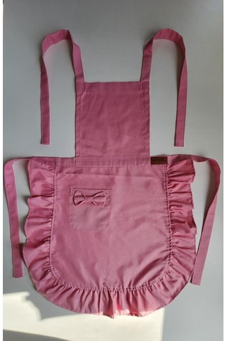Keten Fırfırlı Bohem Mutfak Önlüğü Pembe