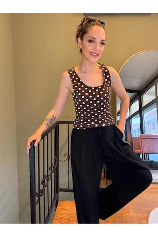 Ali Butik Kahve Beyaz Puantiyeli Polyamid Atlet
