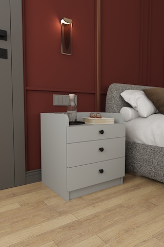 Modern 3 Çekmeceli Komodin Şifonyer %100 Mdf Çok Amaçlı Organizer Kmd01 Kül Gri