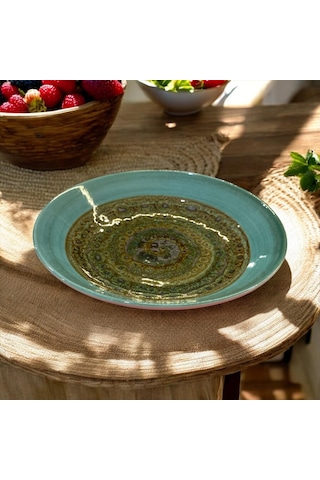 Tektava Master Chef Handmade 6lı Porselen 19 Cm Çukur Yemek Tabağı - Yeşil Renkli