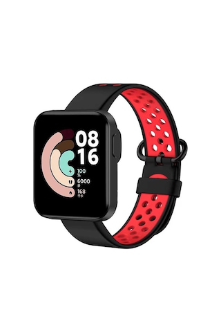 Ekılıf - Xiaomi Redmi Watch 2 Lite Uyumlu - Kordon Silikon Kordon Krd-02 - Siyah-kırmızı