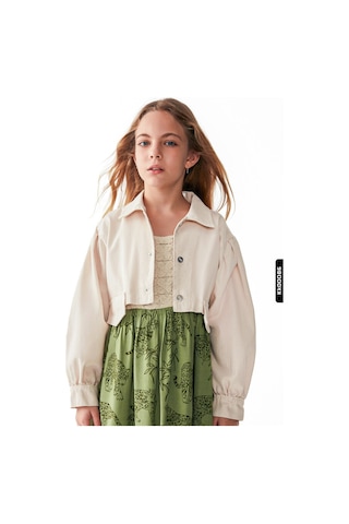 Nk Kids Xo Kids Düğmeli Polo Yakalı Sahte Çift Cepli Düz Renk Kız Çocuk Ceket 8-14 Yaş 36704 Krem