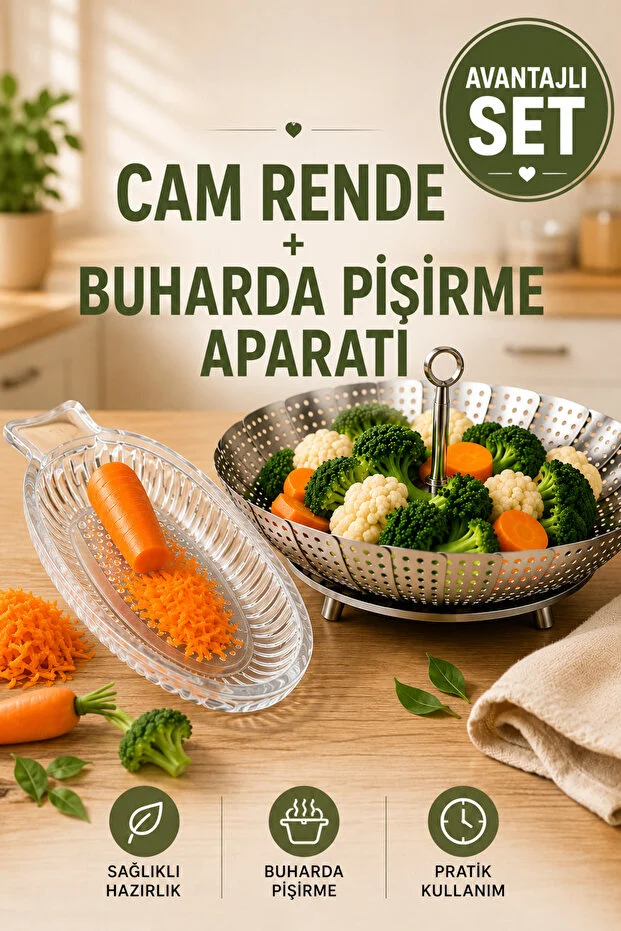 Lüks 2'li Set Bebekler İçin Ek Gıda Haşlama Aparatı Ve Cam El Rendesi Beyaz