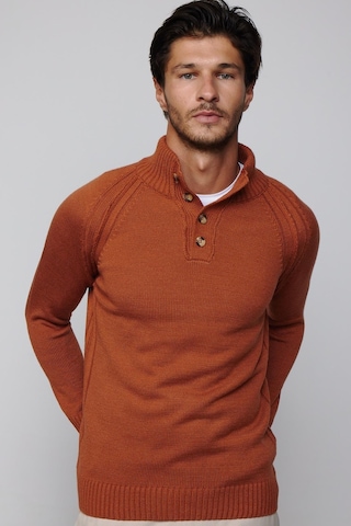 Tudors Erkek Slim Fit Dar Kesim Dik Yaka Düğmeli Tarçın Triko Triko Kazak-29590-tarçın Tarçın