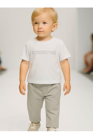Çikoby Erkek Bebek Pamuklu T-shirt Lastikli Pantolonlu Takım-15858 Gri