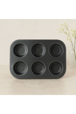 6 Gözlü Siyah Metal Muffin Kalıbı Renkli
