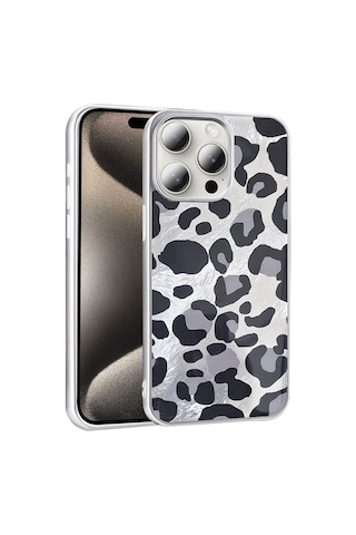 Apple Uyumlu iPhone 14 Pro Max Kılıf Desenli Zore Mep Kapak Gri Leopar
