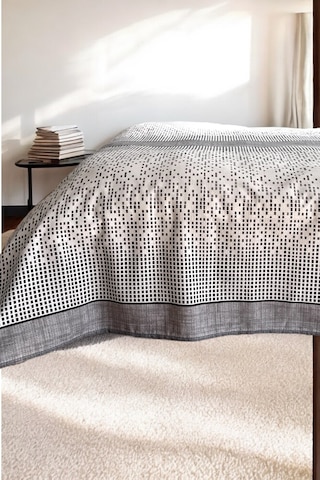 Alla Turca Çift Kişilik Modern Mozaik Desenli Pike Gri 200x240 Cm %100 Pamuk Gri - Beyaz