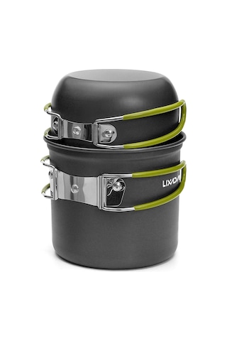 Yeşil Kamp Tencere Taşınabilir Yemek Takımı Kamp Tencere Ve Tavalar Pişirme Seti Type 2 Yeşil