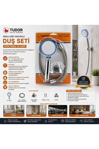 Vakumlu - Krom Lüks Duş Seti Metal Yaylı Hortum 150cm Mafsal Bx40