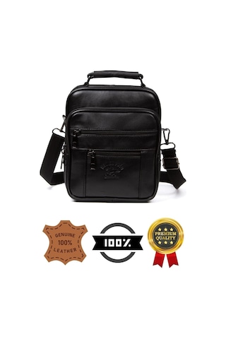 %100 Hakiki Deri Siyah Çelik Kasalı El Ve Omuz Çanta Orta Boy