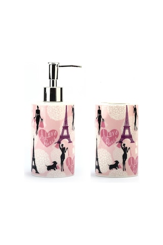 Sıa Sıvı Sabunluk Ve Diş Fırçalık 2 Li Banyo Seti Paris . Pembe