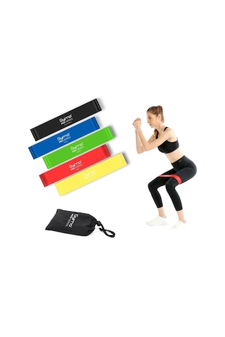 Gymo Pro Series Çantalı Direnç Bandı Fitness Pilates Esnetme Lastiği 5'li Set Gökkuşağı Çok Renkli