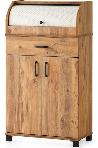 Ahşap Dolaplı Çekmeceli Mutfak Kiler Dolabı Büyük Ekmeklik Çam