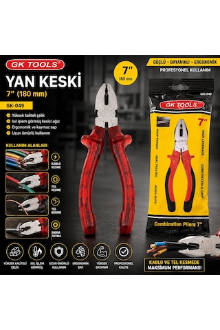 Gk Tools Yan Keski 7 İnç 180 Mm - Kırmızı Şeffaf Saplı- 6'li Paket