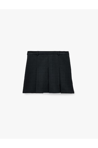 Koton Slim Fit Viskon Karışımlı Kalın Pileli Mini Etek Siyah 6wal70031ık Siyah