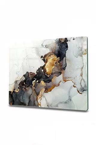 Cam Kesme Tahtası, Kesme Tablası Kenarları Oval, Antibakteriyal, Sunum Tahtası Siyah Siyah