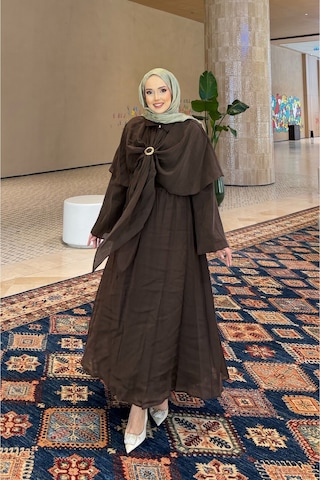 Riella Butik Alure Pelerin Bluzlu Şifon Takım Kahverengi