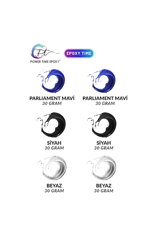 6'lı Opak & Transparan Sıvı Pigment Boya Seti / Epoksi Için/ 2 Adet Beyaz/ 2 Adet Siyah/ 2 Adet Mavi