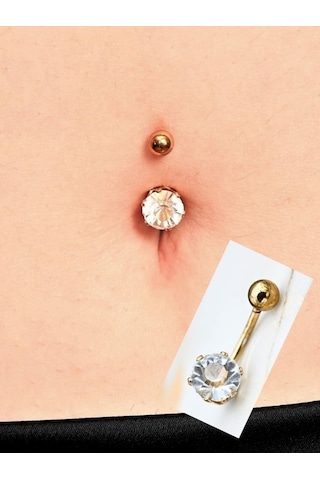 Gold Yuvarlak Zirkon Taş 8 Mm Zirkon Taş 316l Cerrahi Çelik Göbek Piercing-gbkpr65 Çok Renkli