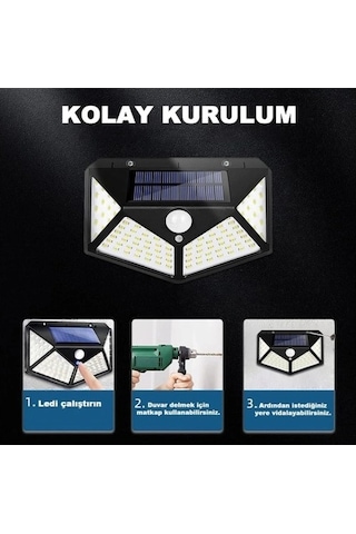 Mey İthalat 100 Led Dış Mekan Solar Aydınlatma Fotoselli Solar Lamba Çok Renkli