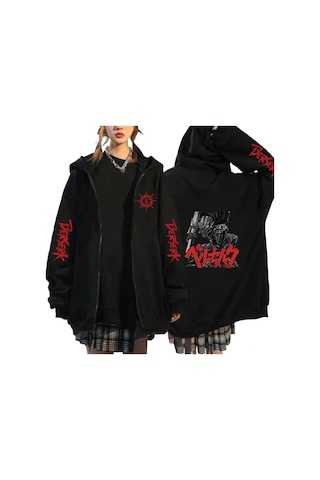 Adrift Berserk Anime Fermuarlı Hoodie Model 109 12292 Siyah