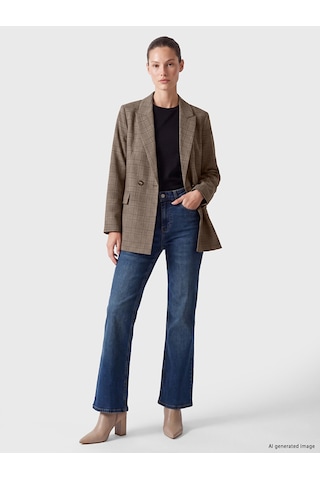 Lcw Everyday Kahverengi Kruvaze Yaka Ekose Kadın Blazer Ceket