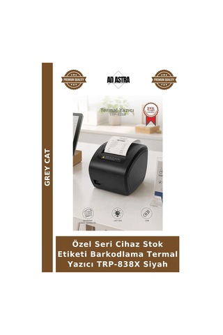 Özel Seri Cihaz Stok Etiketi Barkodlama Termal Yazıcı Trp-838x Siyah