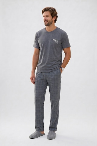 Tudors Erkek Standart Fit Normal Kesim Pamuklu Bisiklet Yaka Kısa Kollu Lastikli Gri Pijama Takımı-51142